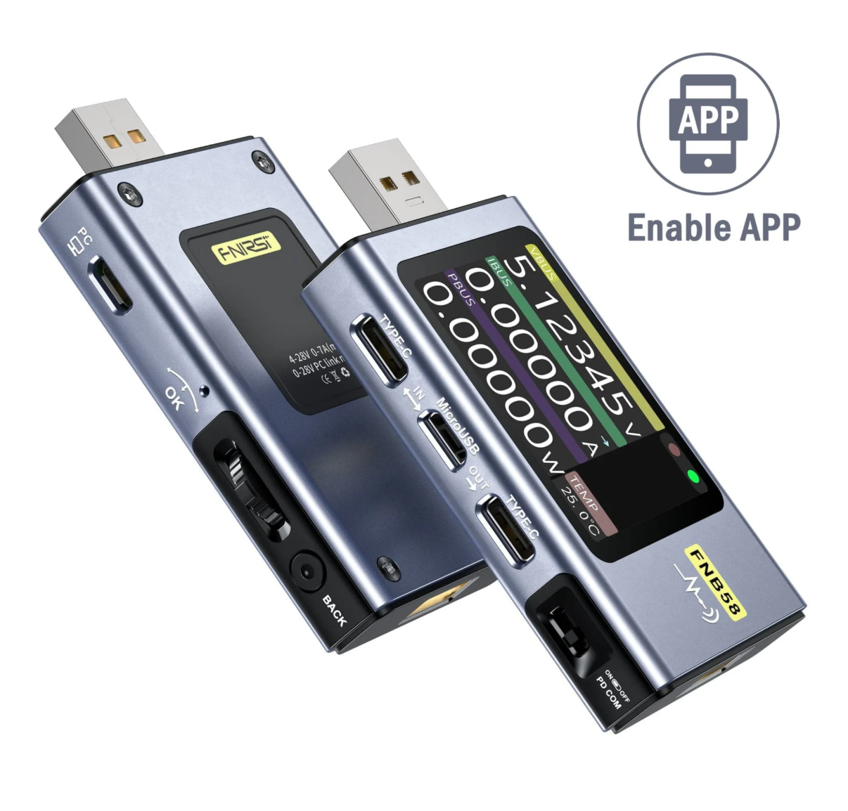 Fnirsi FNB58-BT Bluetooth USB Voltmetre Ampermetre Test Cihazı