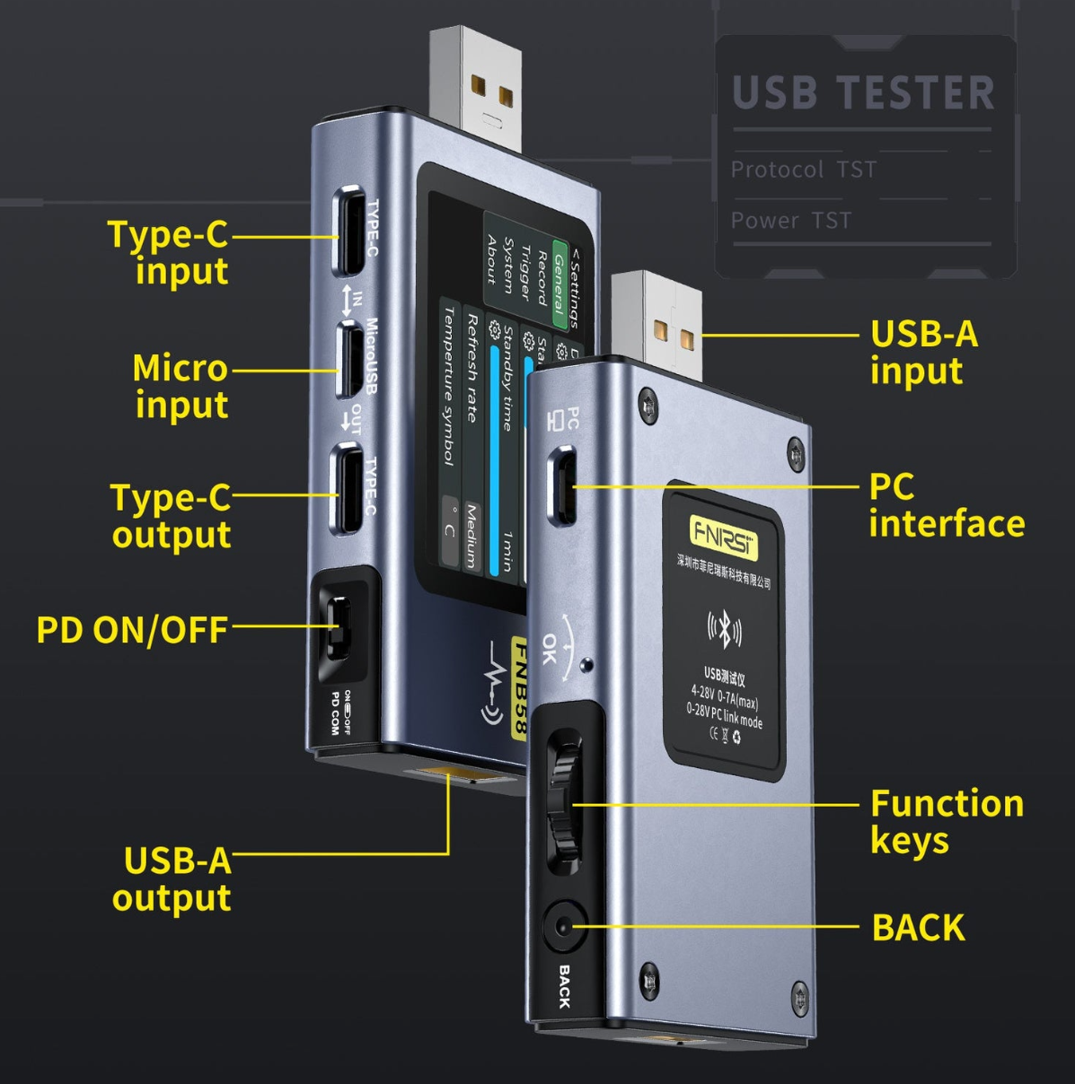 Fnirsi FNB58-BT Bluetooth USB Voltmetre Ampermetre Test Cihazı