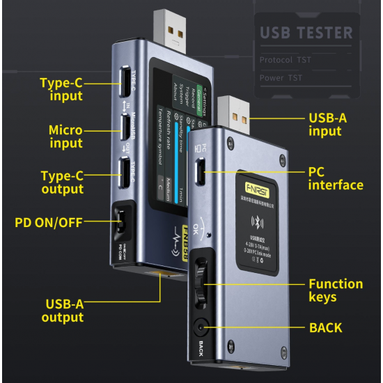 Fnirsi FNB58-BT Bluetooth USB Voltmetre Ampermetre Test Cihazı