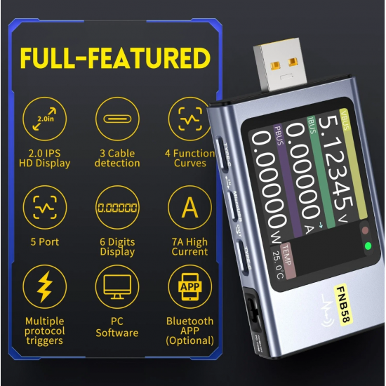 Fnirsi FNB58-BT Bluetooth USB Voltmetre Ampermetre Test Cihazı
